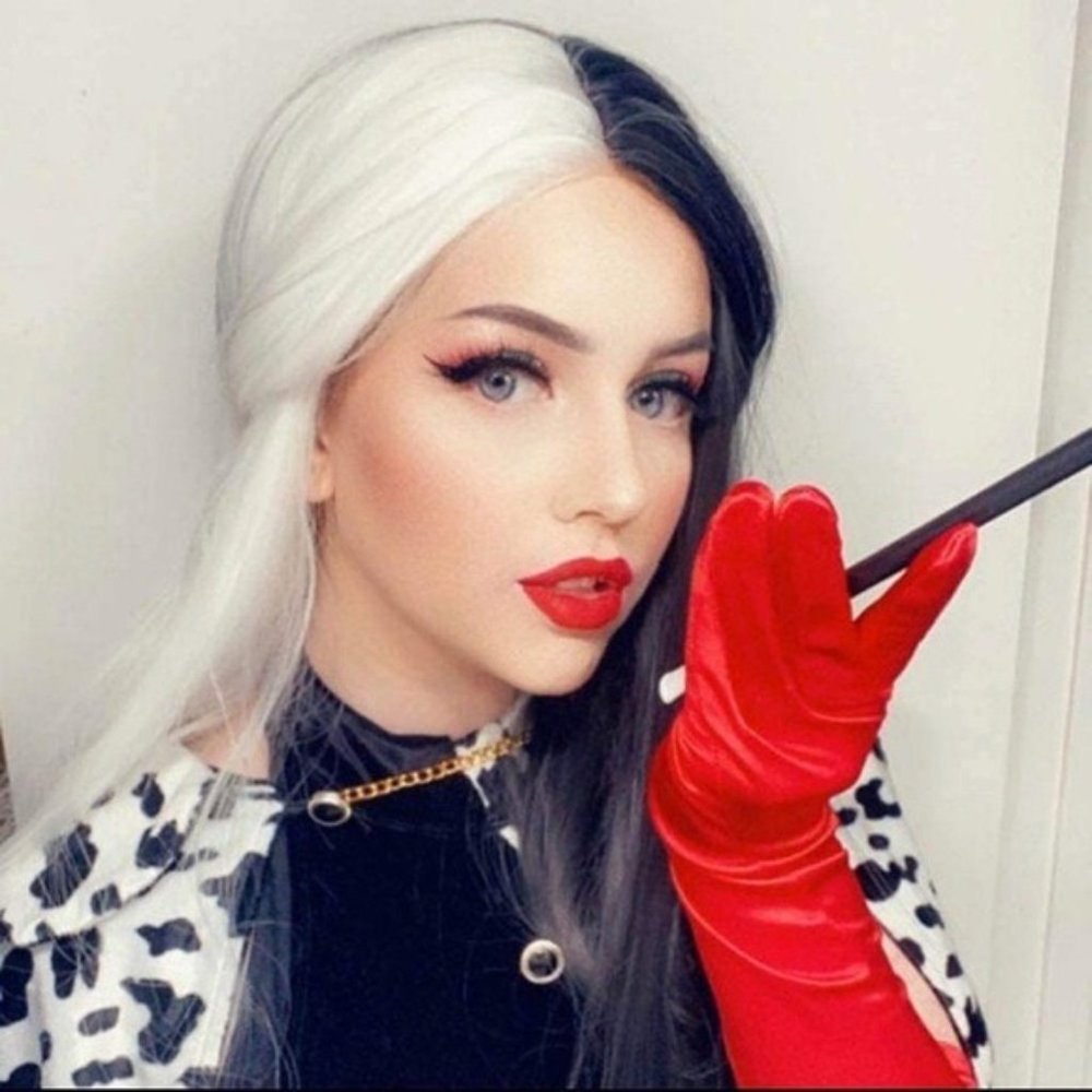 22 inch Half Black Half White  Wig